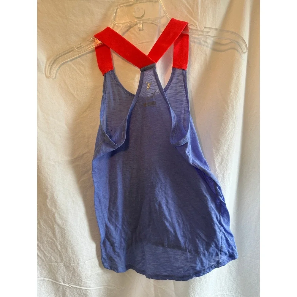 Old Navy Active Girls Large 10-12 Blue Racerback Tank‎ Top Red Straps Slub Knit